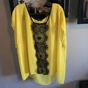 Yellow and Black Tribal Lace Top